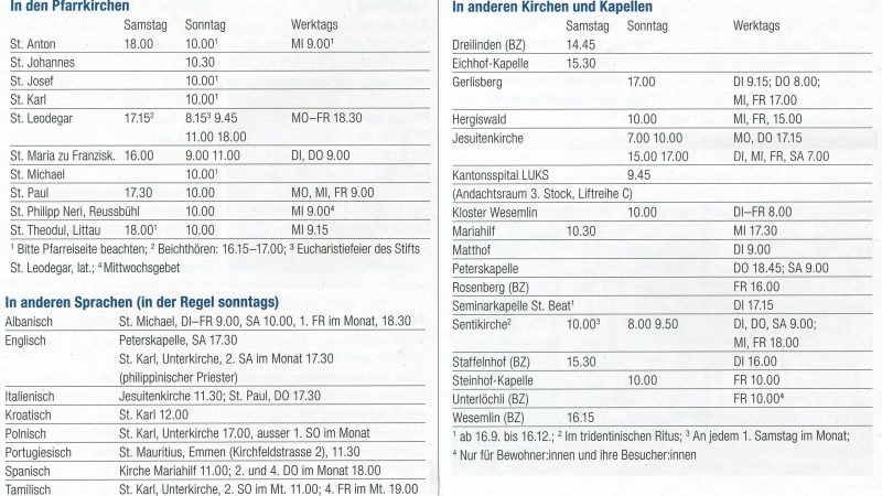 HORARIOS DE MISA et al.