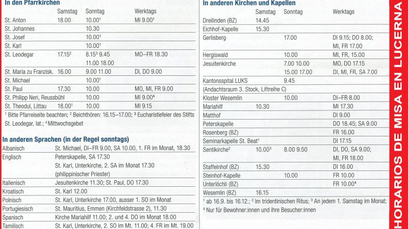 Sipnosis de horarios para el año 2026