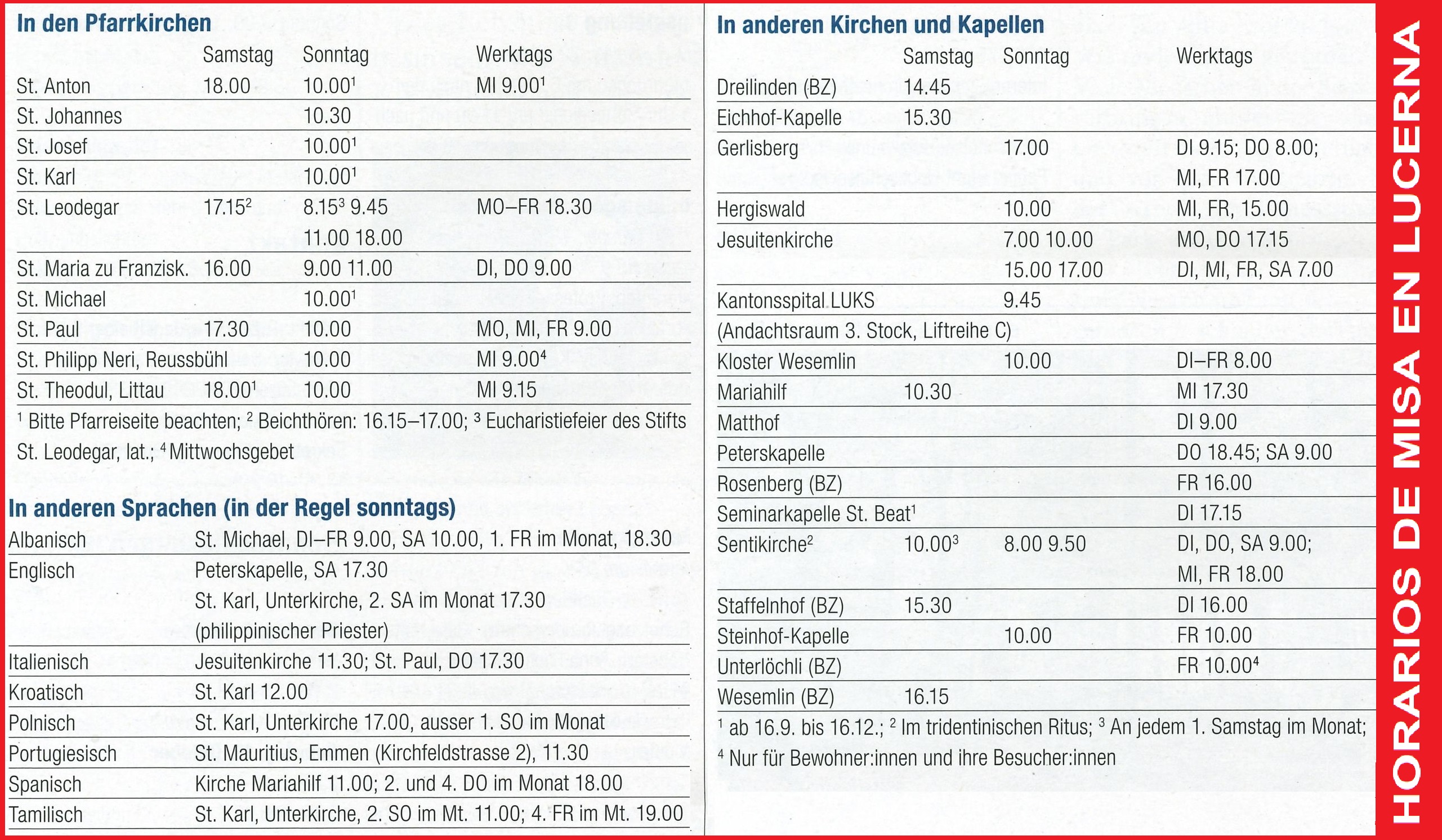 Sipnosis de horarios para el año 2026